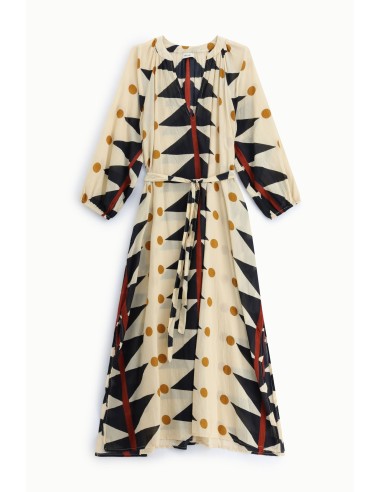 Lange jurk met geometrische print, riem, Dixie-stof