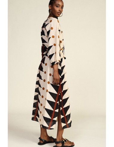 Lange jurk met geometrische print, riem, Dixie-stof