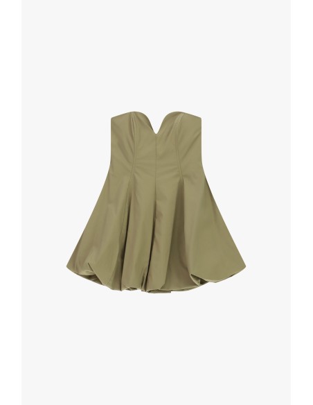 Korte strapless bustierjurk van gedrapeerde stof Dixie