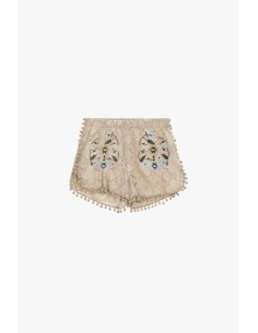 Dixie geborduurde shorts met pomponrand