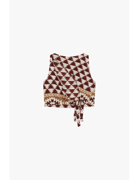 Korte top met geometrisch dessin en verstelbare knoop Dixie