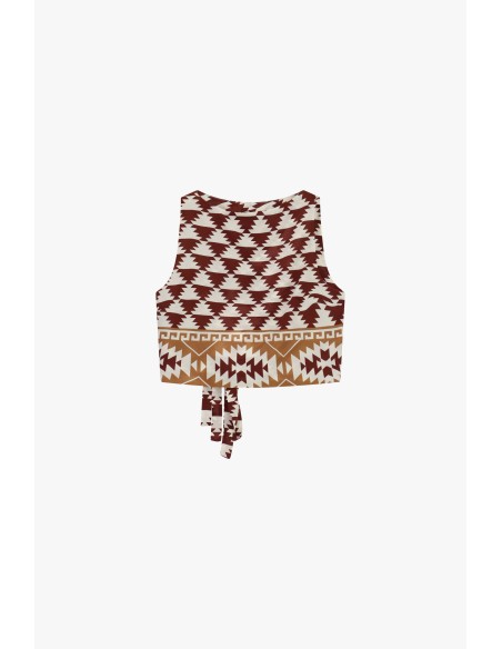 Korte top met geometrisch dessin en verstelbare knoop Dixie