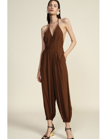 Wijde jumpsuit met halterhals en elastische zoom Dixie