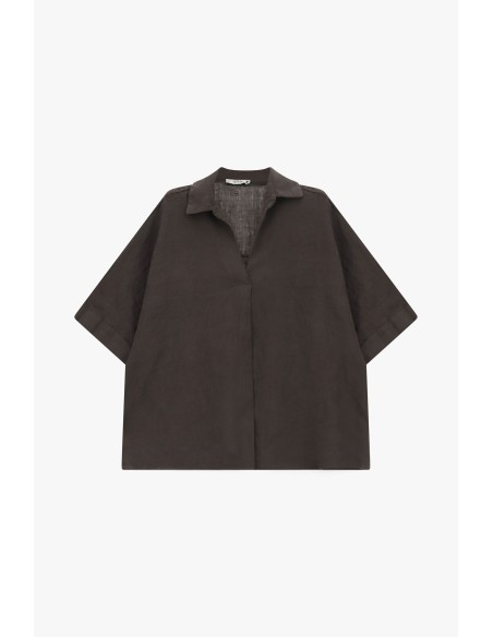 Ruime blouse met korte mouwen en klassieke kraag Alstublieft