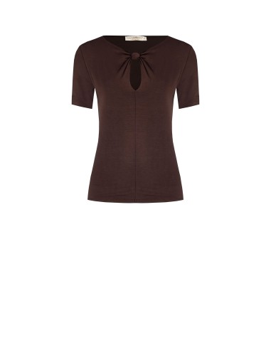 Nauwsluitende viscose top met knoopdetail en druppelvormige cut-out van Rinascimento