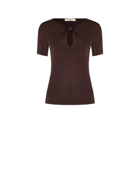 Nauwsluitende viscose top met knoopdetail en druppelvormige cut-out van Rinascimento