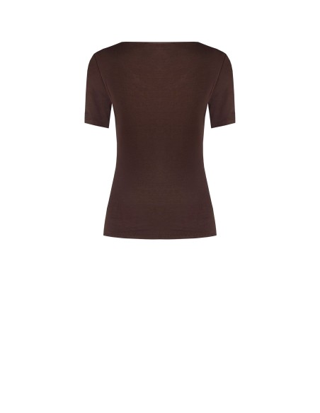 Nauwsluitende viscose top met knoopdetail en druppelvormige cut-out van Rinascimento