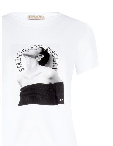 Regular T-shirt van katoenmix met damesprint en strass-steentjes Rinascimento