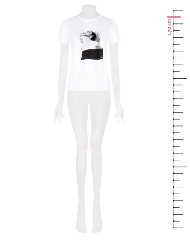 Regular T-shirt van katoenmix met damesprint en strass-steentjes Rinascimento