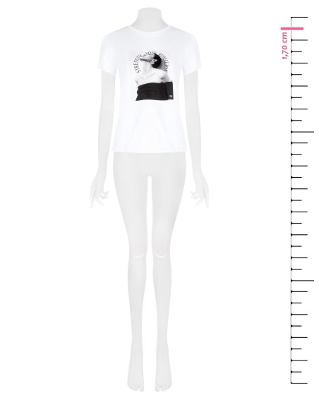 Regular T-shirt van katoenmix met damesprint en strass-steentjes Rinascimento