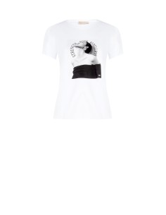 Regular T-shirt van katoenmix met damesprint en strass-steentjes Rinascimento