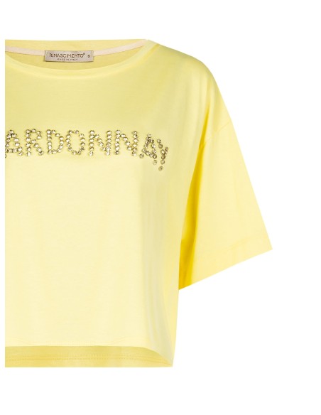 Korte oversized katoenen T-shirt met de tekst Chardonnay in kristallen van Rinascimento