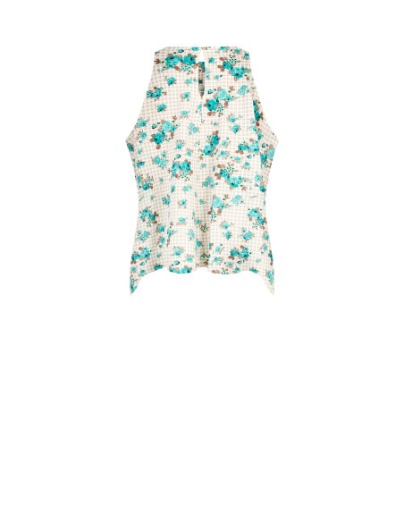Ruime A-lijnblouse met ruitjes en rozen Rinascimento