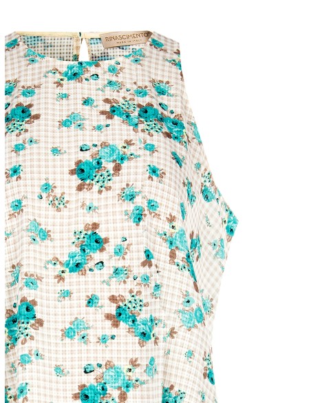 Ruime A-lijnblouse met ruitjes en rozen Rinascimento