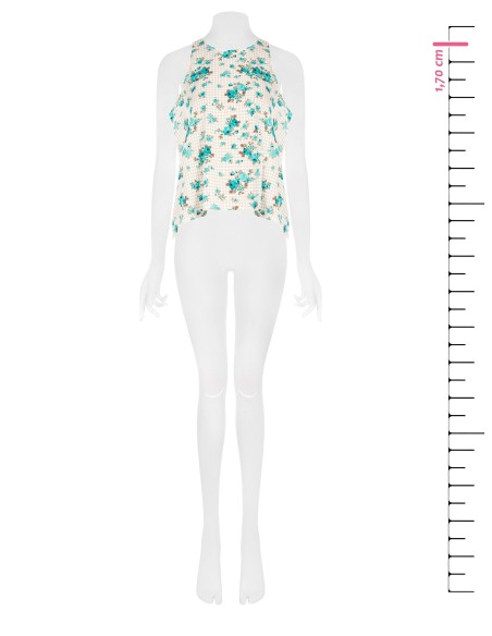 Ruime A-lijnblouse met ruitjes en rozen Rinascimento