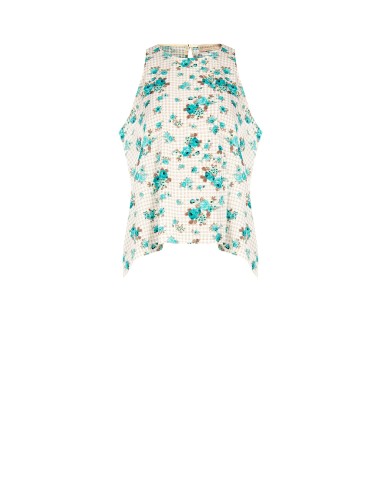 Ruime A-lijnblouse met ruitjes en rozen Rinascimento