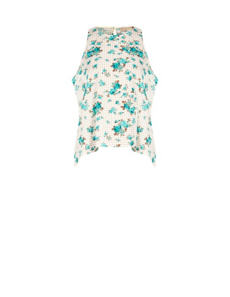 Ruime A-lijnblouse met ruitjes en rozen Rinascimento