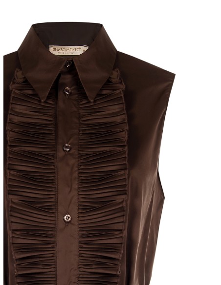 Blouse van katoenmix met ruches en lange, smalle bijpassende ceintuur Rinascimento