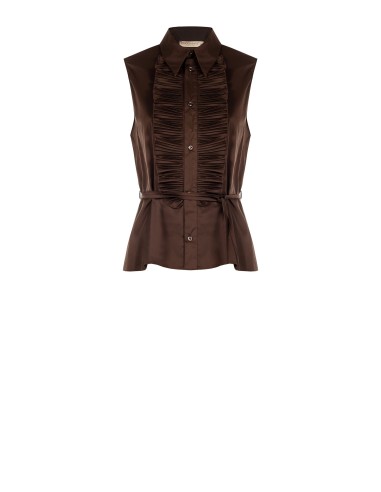 Blouse van katoenmix met ruches en lange, smalle bijpassende ceintuur Rinascimento