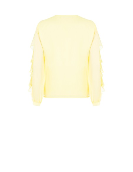 Getailleerde blouse van geplisseerde georgette met V-hals en volant Rinascimento