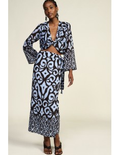 Midi-rok met abstracte fantasie en strikceintuur van Dixie