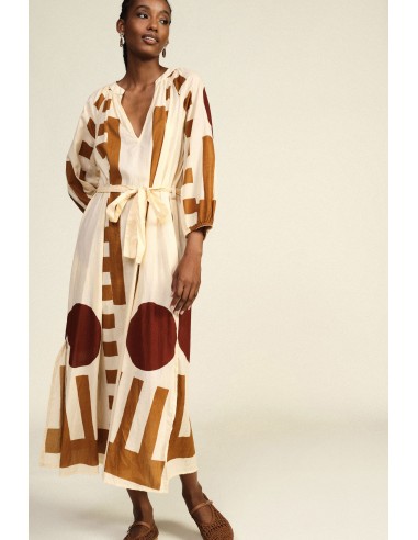 Lange jurk met geometrische print, riem, Dixie-stof