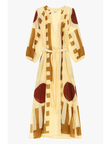 Lange jurk met geometrische print, riem, Dixie-stof