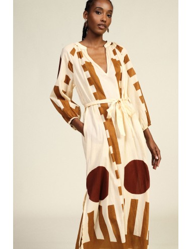 Lange jurk met geometrische print, riem, Dixie-stof