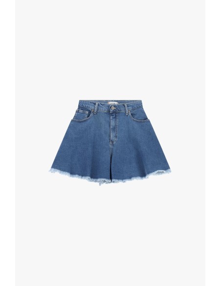 Svasati shorts met rokeffect en gerafelde zoom aub