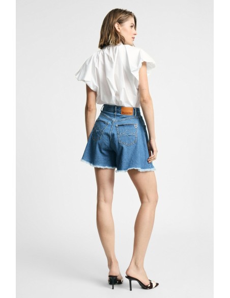 Svasati shorts met rokeffect en gerafelde zoom aub