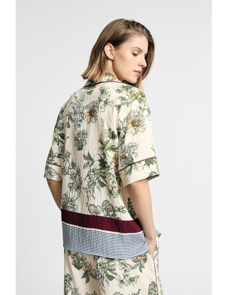 Boxy blouse met bloemen- en streeppatroon, alstublieft