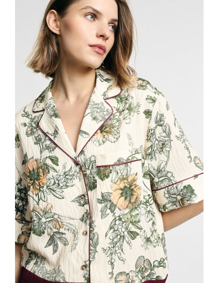 Boxy blouse met bloemen- en streeppatroon, alstublieft