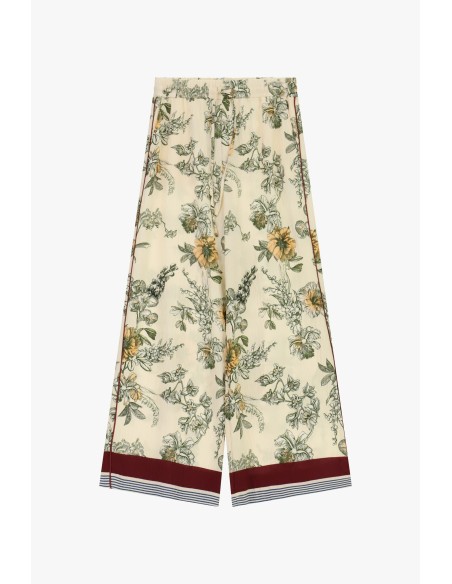Palazzo-broek met bloemenprint en contrasterende bies