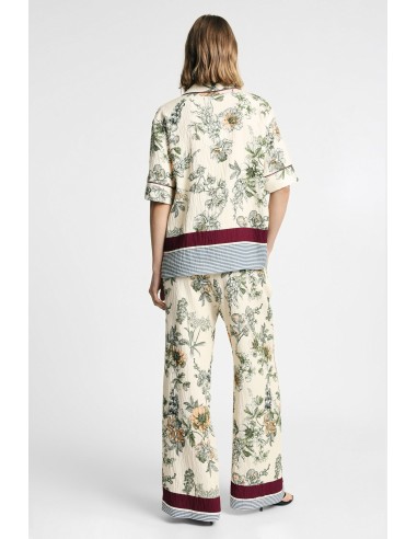Palazzo-broek met bloemenprint en contrasterende bies