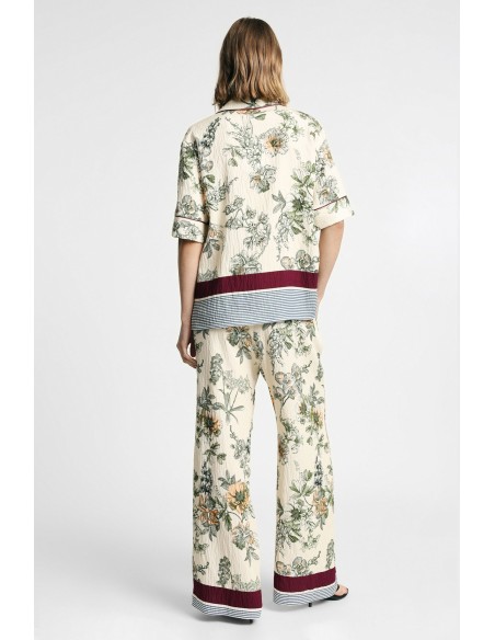 Palazzo-broek met bloemenprint en contrasterende bies