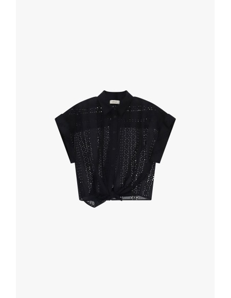 Dixie geperforeerde blouse met korte mouwen en knoop aan de voorkant