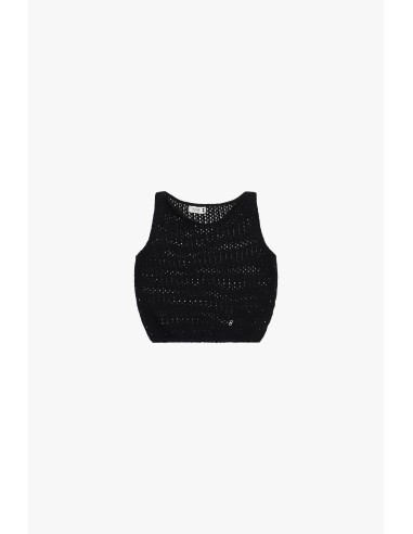 Opengewerkte cropped top zonder mouwen met ronde hals Please