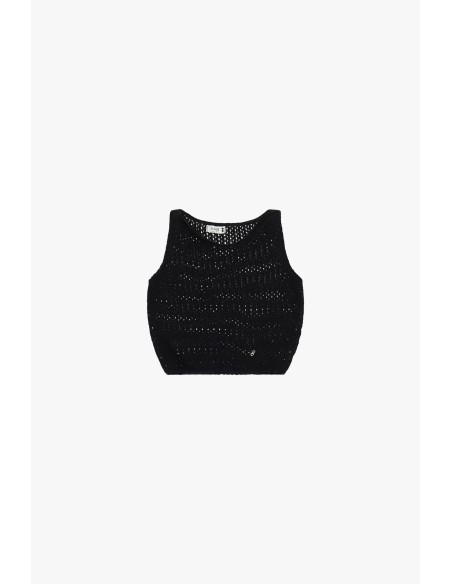 Opengewerkte cropped top zonder mouwen met ronde hals Please