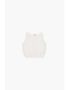 Opengewerkte cropped top zonder mouwen met ronde hals Please