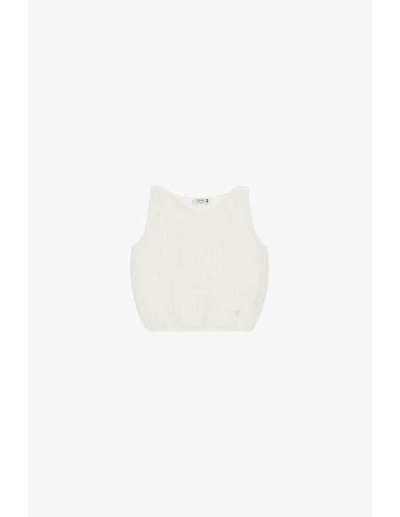 Opengewerkte cropped top zonder mouwen met ronde hals Please