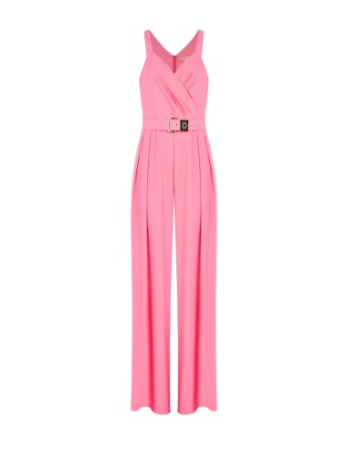 Palazzo-jumpsuit van soepelvallende stof met bijpassende stevige ceintuur en Rinascimento-logoplaatje