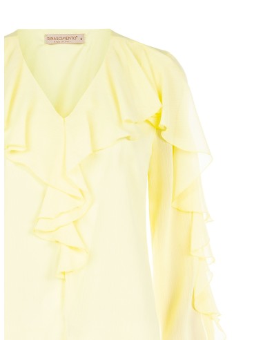 Getailleerde blouse van geplisseerde georgette met V-hals en volant Rinascimento