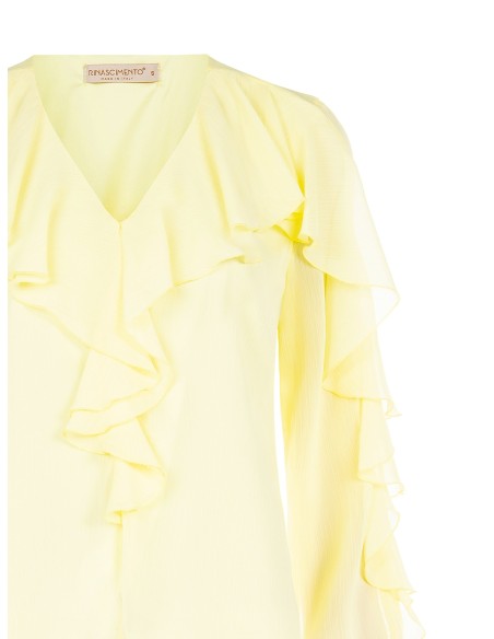 Getailleerde blouse van geplisseerde georgette met V-hals en volant Rinascimento