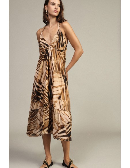 Lange jurk met geometrische print en halterneck van Dixie