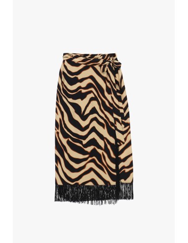 Midi-rok met dierenprint en franjes van Dixie