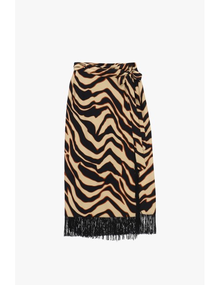Midi-rok met dierenprint en franjes van Dixie