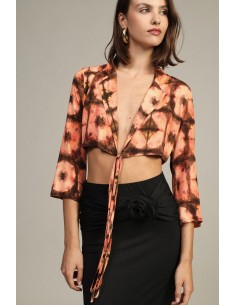 Dixie cropped blouse met print en knoop aan de voorkant