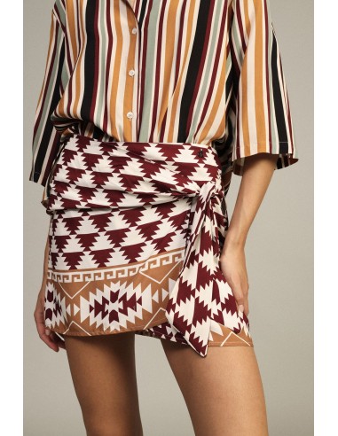 Korte rok met geometrisch patroon en zijknoop Dixie