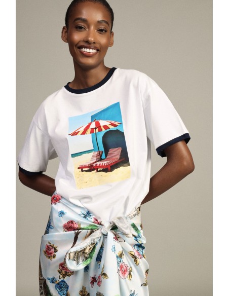 T-shirt met ronde hals, fotoprint en contrasterende boorden Dixie