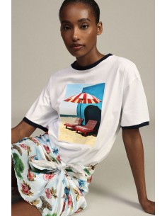T-shirt met ronde hals, fotoprint en contrasterende boorden Dixie